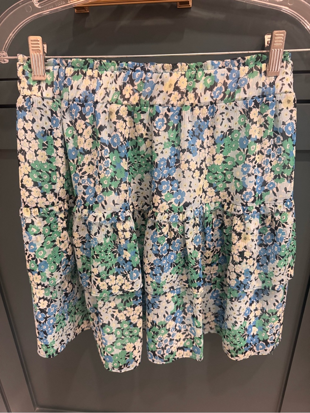 LOFT Blue, Green & White Floral Tiered A-Line Skirt